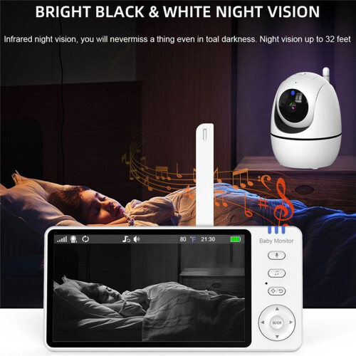 Monitor de Bebê com Vídeo de 5 Polegadas Áudio Bidirecional Interno Mãe Crianças Vigilância 2.4G  PTZ Câmera de Segurança Doméstica 2