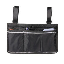 (Black) Wheelchair Armrest Pouch with Phone Pockets