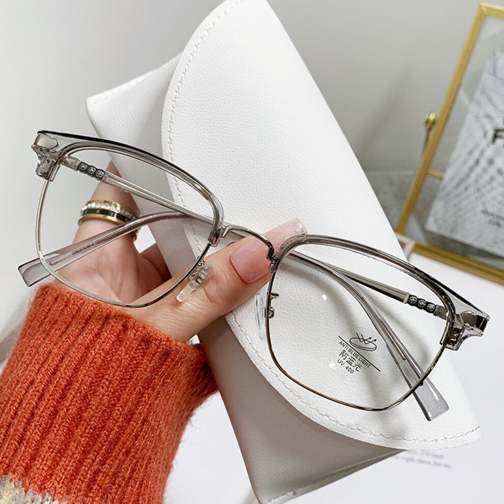 Roc-Electron (Transparent Gray Silver Frame, 100) Blue Light Blocking Glasses For Work & Dating