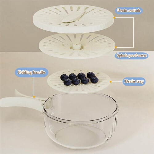 Multi-Function Fruit and Vegetable Washing Bowl Drain Basket with Folding Handle Two-in-One Kitchen Drain Rack 2