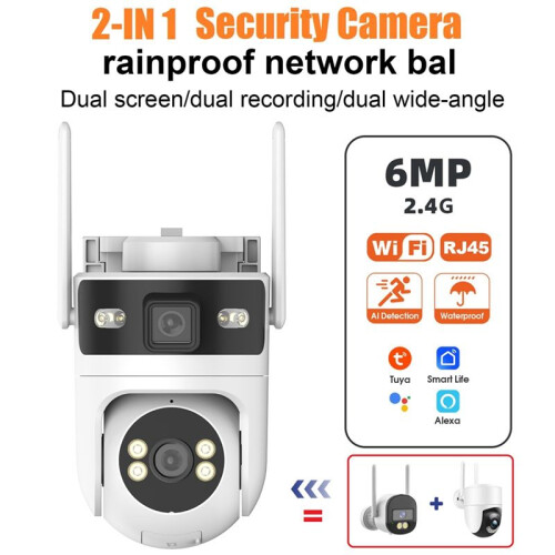 TUYA 6MP Security Camera 3MP+3MP 2 in 1  Camera WIFI AI Detection Color Night Vision Two-Way Intercom CCTV US PLUG 1