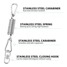 Stainless Steel Swivel Mount Chain with Carabiners and Spring, 1000Lbs Capacity for Heavy Bag, Gym Swing, Hammock