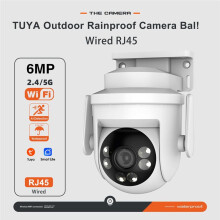 TUYA WiFi Outdoor Rainproof Camera 6MP 2.4G & 5G RJ45 Wired Two-Way Intercom Night Vision Al Motion Detection US Plug