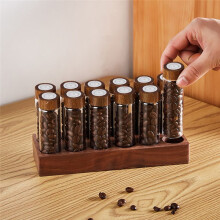 12PCS Coffee Bean Storage Tubes Coffee Bean Cellar Wooden Display Stand and Funnel Espresso Accessories
