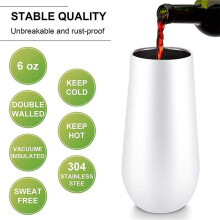 16 Paquets de Gobelet à Vin FlûTes à Champagne Sans Pied, Gobelet à Vin à Double Isolation 6 OZ avec Couvercles, Tasses à Cocktail Blanc