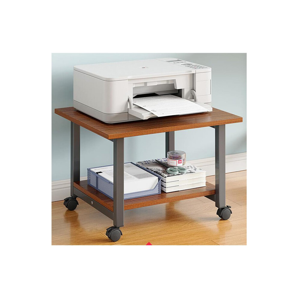 Printer Stand With Wheels, 2Tier Wooden Mobile Cart, Spacesaving Walnut Rack With Storage 9771547362920