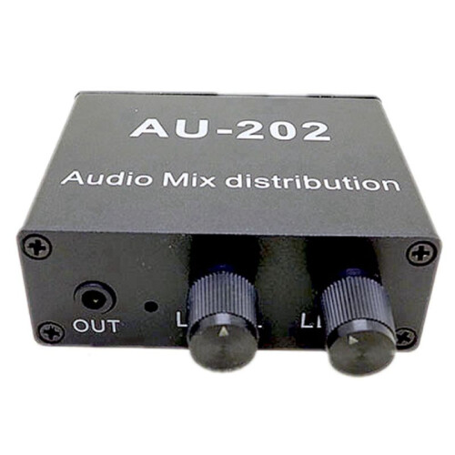 2X AU-202 2 Input 2 Output Stereo Mixer Audio Distributor for Headphone External Power AMP Volume Alone Control 1