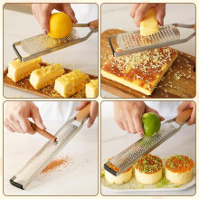 3PCS Professional Cheese Graters for Kitchen Stainless Steel Handheld, Metal Lemon Zester Grater with Wood Handle