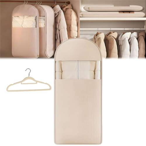 Dust Bag with Self-Compressing Zipper Space Saving Hanging Garment Bag Down Jacket Compression Dust Bag Clothes Dust Bag 2