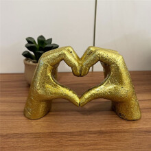 Heart Hands Sculpture,Gold Living Room Decor, Cute Gesture Heart Shaped Decoration, ModernLove Statue Finger