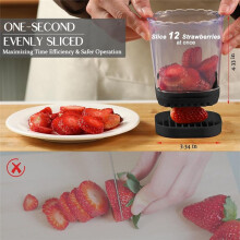 2-in-1 Detachable Fruit Slicer Dicer, Stainless Steel Strawberry Slicer with Lid, Fruit Cutter with Push Plate
