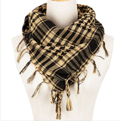 3X Unisex Scarf Polyester  Plaid Tassel Arab Desert Shemagh,Beige 2