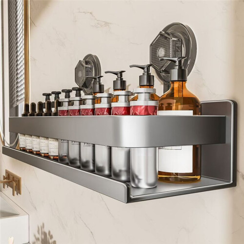 Bathroom Suction Cup Shelf - Wall Mounted Storage Rack for Shower, Home Organizer Holder, Space-Saving Design 2