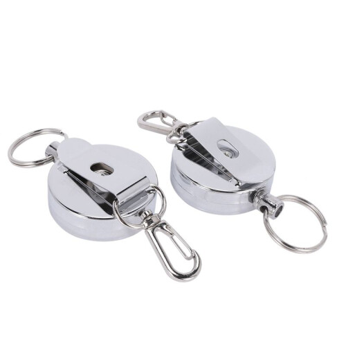 18 Pcs Stainless Silver Retractable Key Chain  Keyring Heavy Duty Steel 2