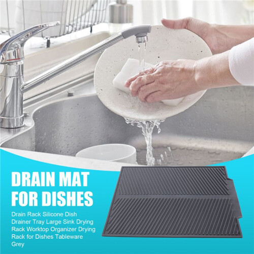 Drain Rack Silicone Dish Drainer Tray Large Sink Drying Rack Worktop Organizer Drying Rack for Dishes Tableware Grey 2