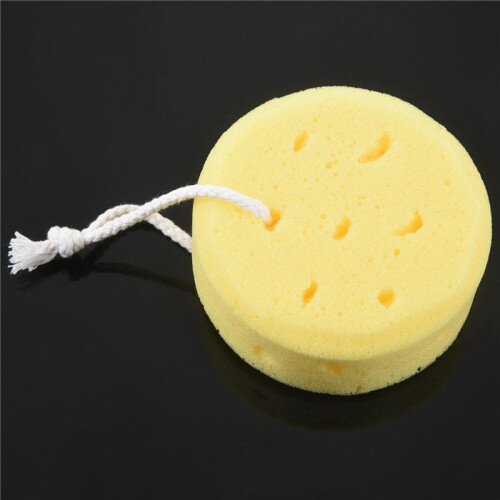 6X Yellow Round Bath Body Shower Soft Sponge with Hanging Loop