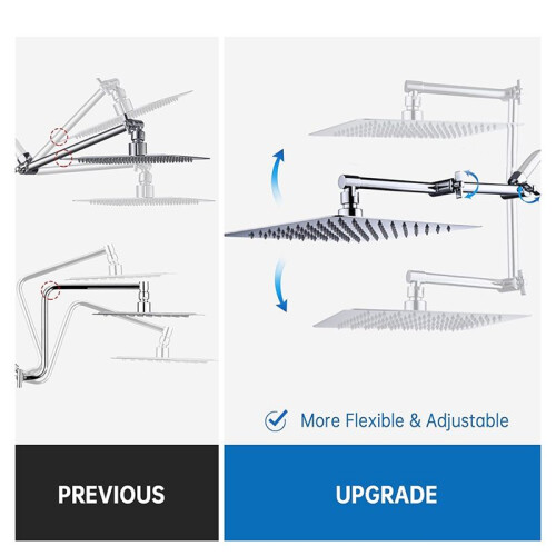 Shower  Extension Arm, Adjustable Extender with Lock Joint, Rise or Lower Rainfall and Fixed Shower 2