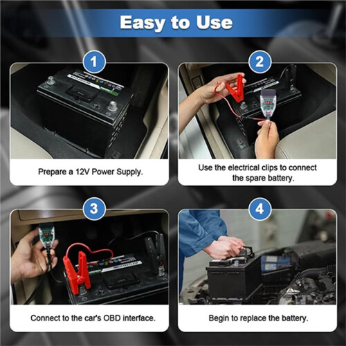 OBD Car ECU Memory Saver Cable with 2 Clips,12V Digital Display Battery Connector Replacement Kit,Power Off Memory Saver 2