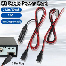 CB Radio Power Cord 3Pin Plug Cable 2-Wire with 12V 15A Radio Accessories Lighter for 880FM/PC78LTX GMRS Mobile Radio