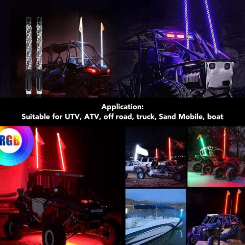 1ft LED Whip Lights 20 Colors IP67 Waterproof Remote Control ATV UTV 2