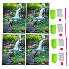 4X 5D Diamond Painting Waterfall Scenery Fish Stitch DIY Diamond Embroidery Landscape Full Rhinestones Home Decor