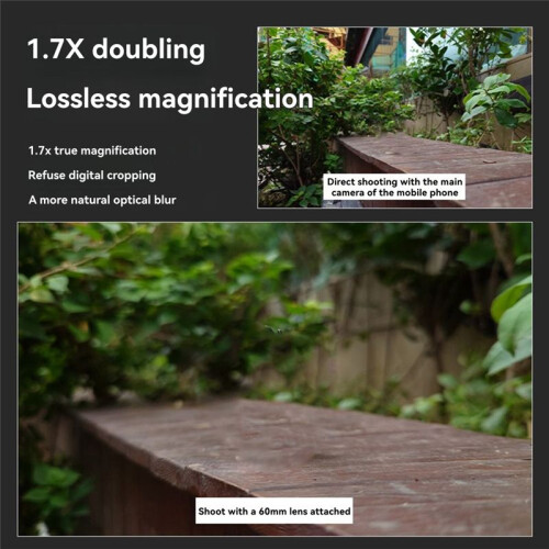 HD 60mm Telephoto Lens for Smartphones 17mm Thread Lens Backplate 58mm Filter Interface 1.7X Magnification 1