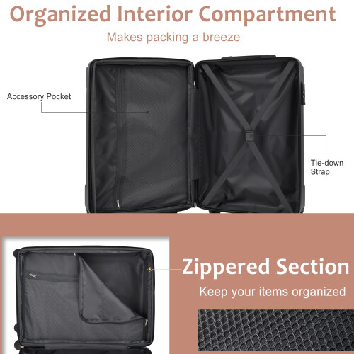28 inch Spinner Suitcase, Checked Hardside, Expandable with TSA Lock, Brown White 2