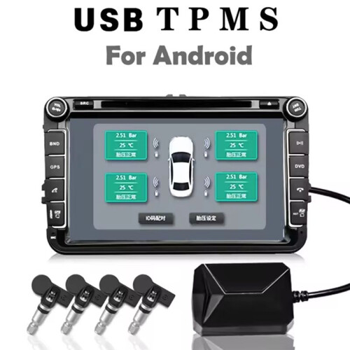 USB Android TPMS Reifendruckkontrollsystem Anzeige Warnsystem Intern Extern 4 Sensoren für Autonavigation 1