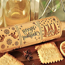2X Rolo da Massa em Relevo de Madeira de Natal com Padrão de Natal com 9 Cenas Diferentes para Assar Biscoitos em Relevo