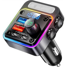 54W 5.3 Car Adapter with 4 Charging ,Wireless Radio FM Transmitter with Bass Playe,Hands-Free Calling