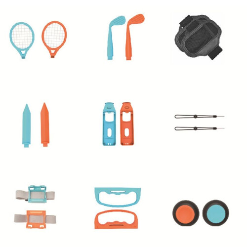 18in1 Motion Sensing Sports Suit Set for  2  Controller Detachable Grip+Tennis Racket+Wristband Set