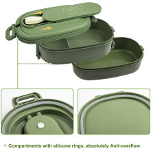 3X Lunchbox,Läcksäker Bento Box för Barn Vuxna, Bestickset Bento LåDor, för Barn Män Kvinnor Vuxna Arbetsskolor GröN