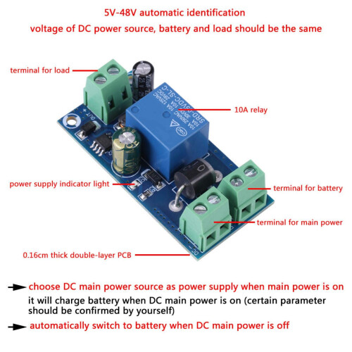 5V48V DC Power Supply Automatic Switch 10A Backup Battery Switching Module for Incubator Laptop 2