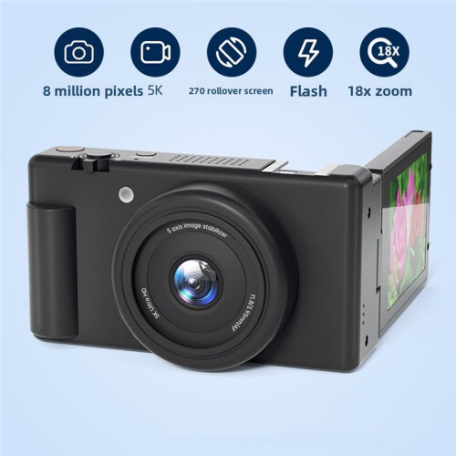 Compacte Digitale Camera, 5K, 18x Digitale Zoom, Vintage Vlog-Videorecorder, Scherm, Selfie-Webcam 1