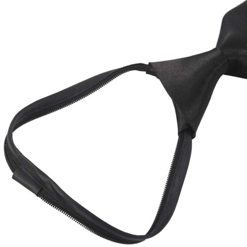 5X Men Solid Black Polyester Zip  Necktie Smooth Zipper Tie