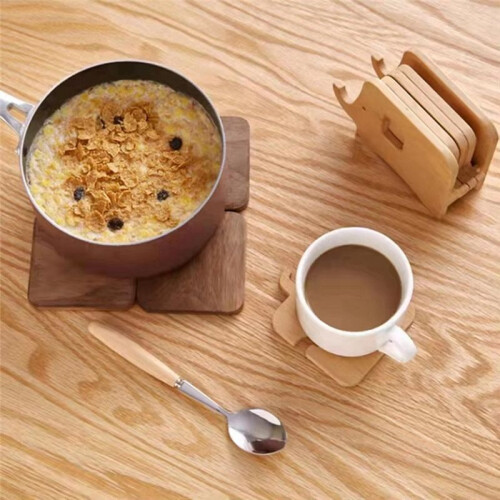 Solid Wood Elephant Cartoon Coaster Solid Wood Coffee Coaster Pot and Bowl Combination Desktop Insulation Pad 2