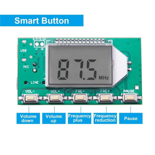 Digital FM Transmitter Module Stereo Wireless Microphone Board Frequency Modulation with LCD Display /USB/Mic Input 2