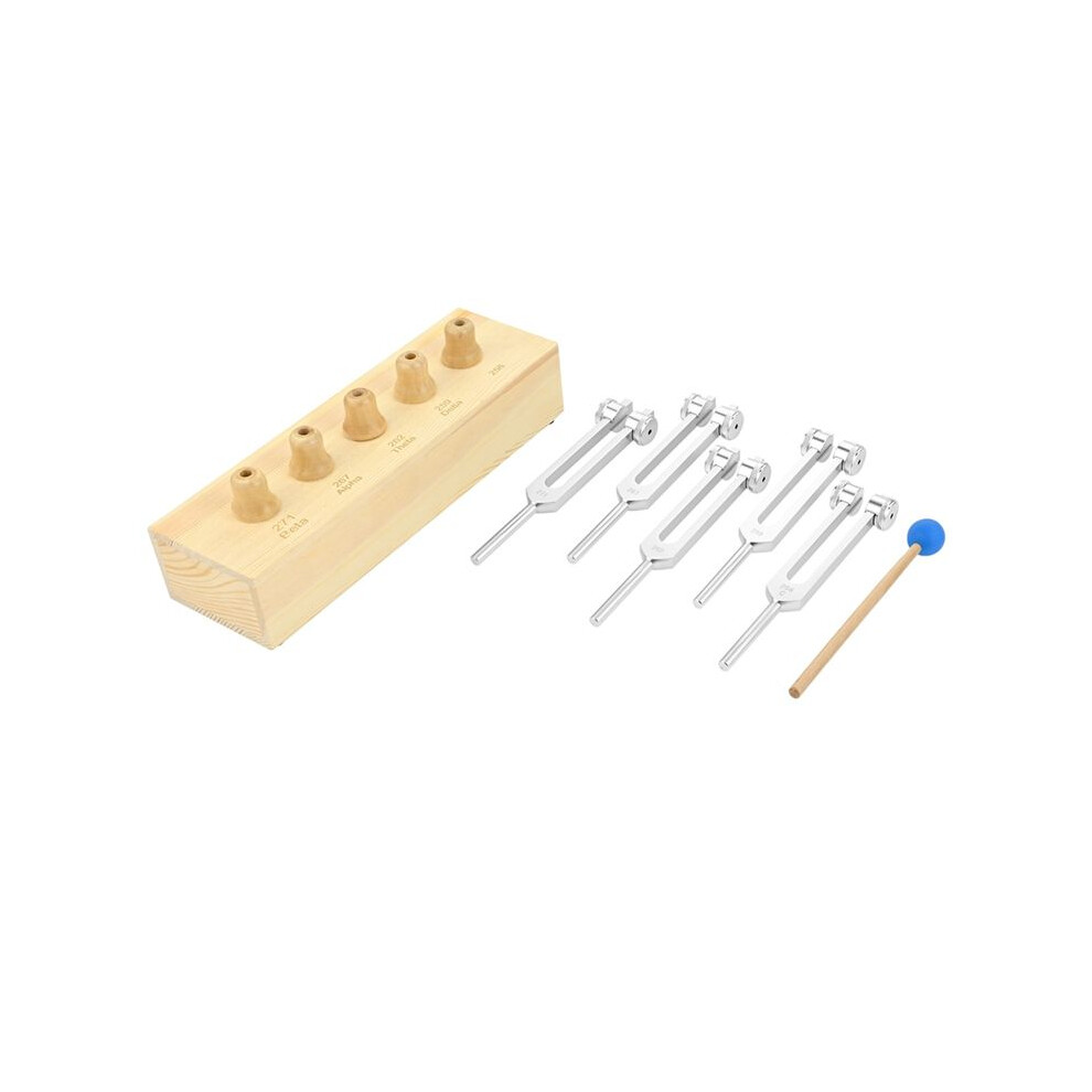 Zandonã 1Set Brain Tuner Tuning Fork Set Of 5 For Delta Theta Alpha Beta Tuning Forks With Wooden Voice Box For Sound Therapy