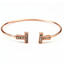 (Diamond Rose Gold) Women\'s Rose Gold Zircon T Bracelet