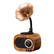 Altavoz de Madera Retro, Sistema de Sonido Inalámbrico Portátil para Exteriores con Radio FM TF, Música, MP3 y Subwoofer.
