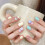 (Short Square, XS) Ongles Press-On Papillon Menthe Dopamine 1