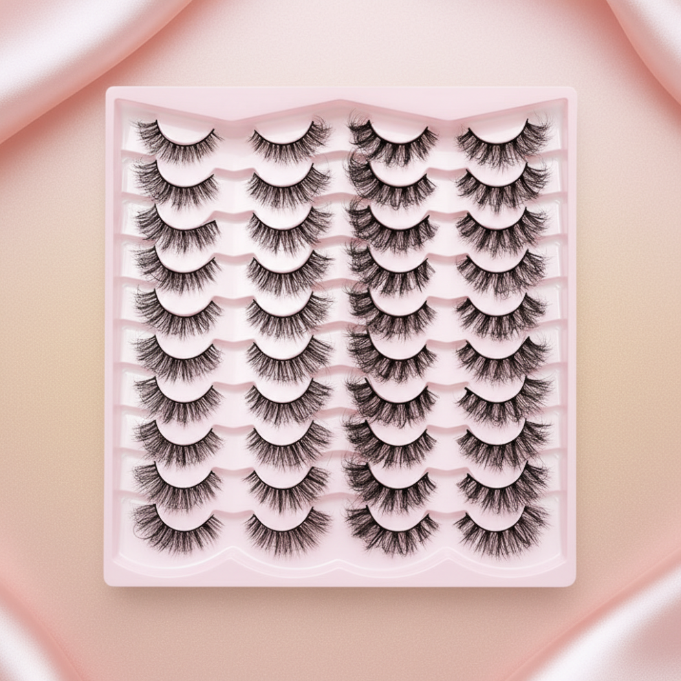 Hue-Grain (Fd20 2) 3D False Eyelashes, 20 Pairs, Black, Natural Look