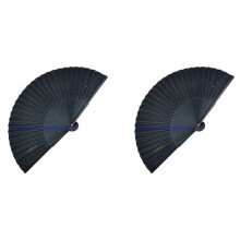 2X Classic Starry Silk Folding Fan,Chinese Japanese Fabric Bamboo Folding Dance Hand Fan (Black)