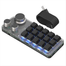 15 Tangenter, 3 Vred, Programmerbart Tangentbord, Blå , Hot-Swap, Numeriskt Tangentbord, Speltangentbord med Minnesfunktion, Svart