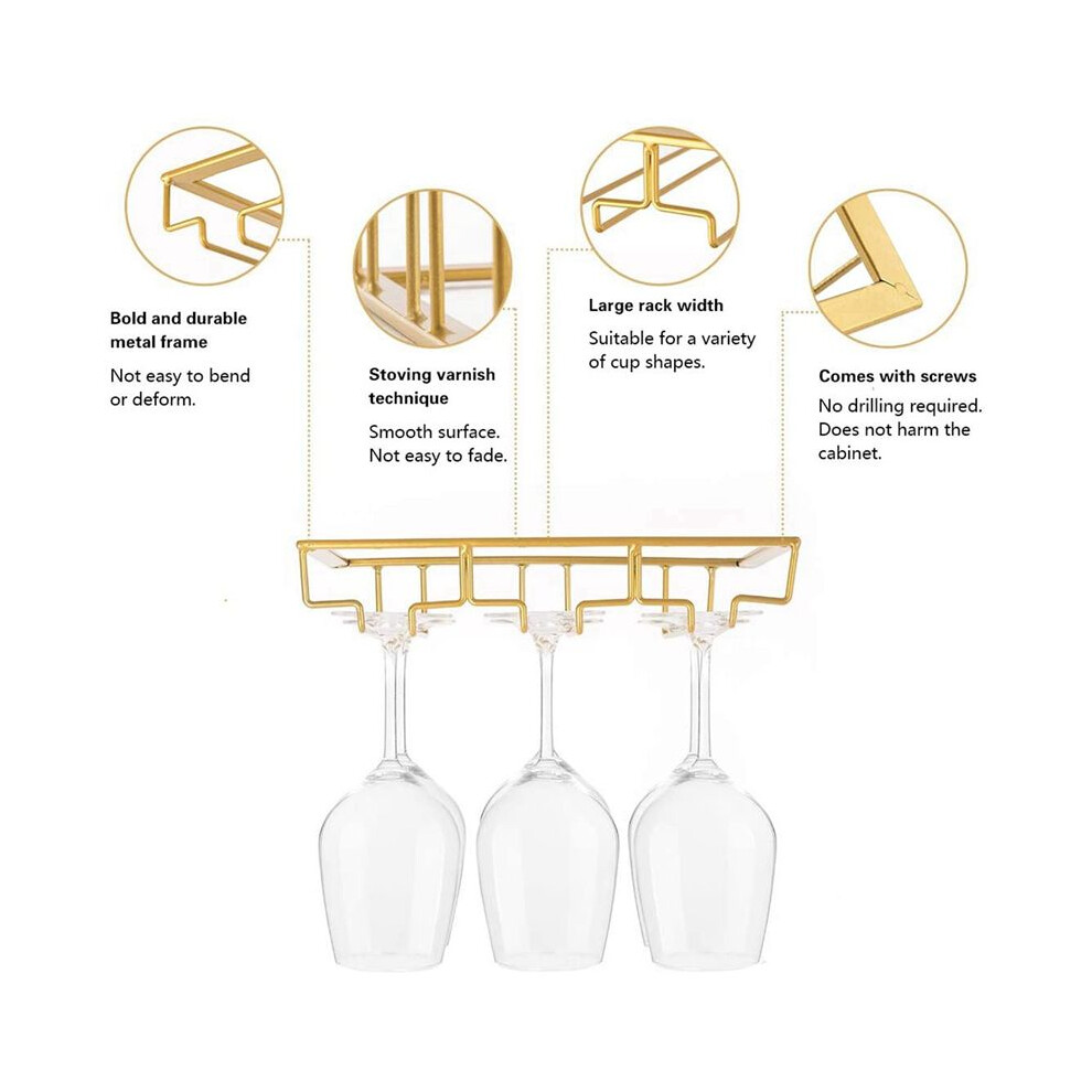 4X 3 Rows Wine Glass Rack Under Cabinet Stemware Holder Iron Wine Glass Organizer Glasses Storage Hanger for Bar Kitchen