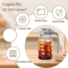 2Pack 32oz Glass Pitcher with Lid-Creamer Container for Sun Tea, Juice, Cold Brew Coffee, Breastmilk Storage Container