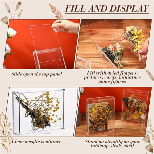 2 Pcs Acrylic Shadow Boxes Display Cases, Shadow Box DIY Frame Clear Acrylic Display Cases Wedding Memory Dried Flower 2
