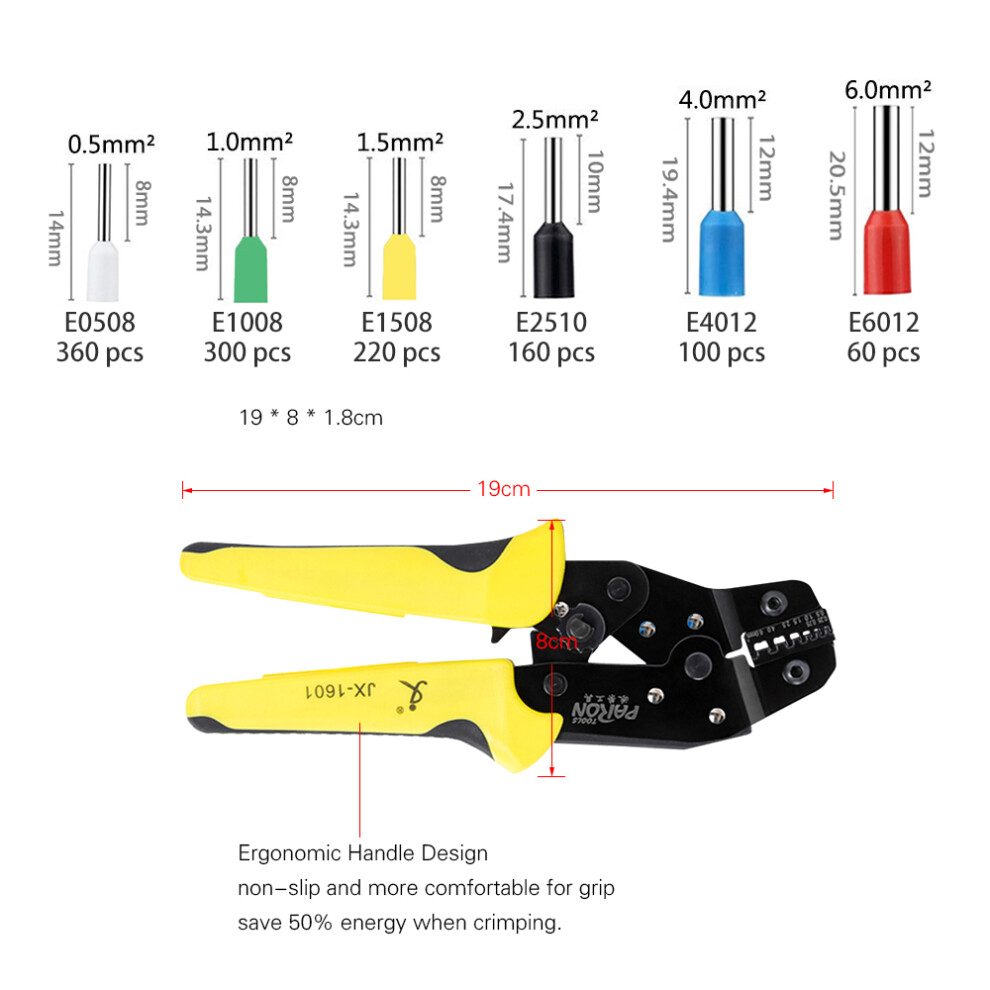 Insulated Ratcheting Crimping Tool Kit With 1200 Terminals, Awg24-10 9351389015682
