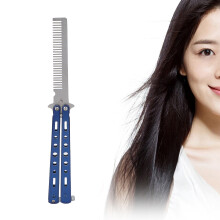 Stainless Steel Folding Knife Comb - Portable Pocket Hair Tool Blue