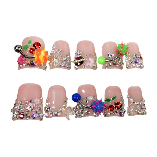 (S) Rhinestone Pink Duck False Nails for Work & Party 2
